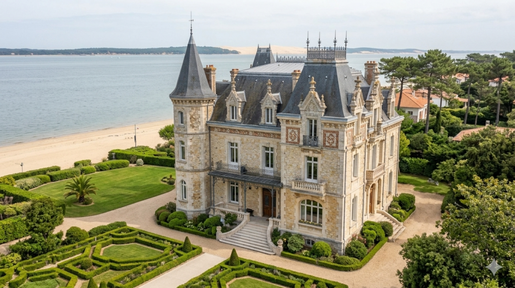 Château prestige bord bassin arcachon jardin formel cap ferret