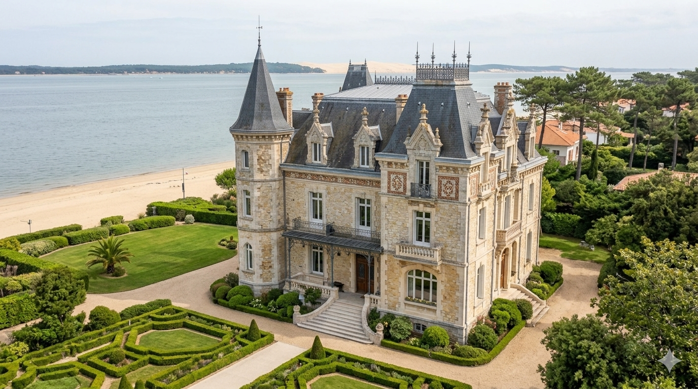 Château prestige bord bassin arcachon jardin formel cap ferret