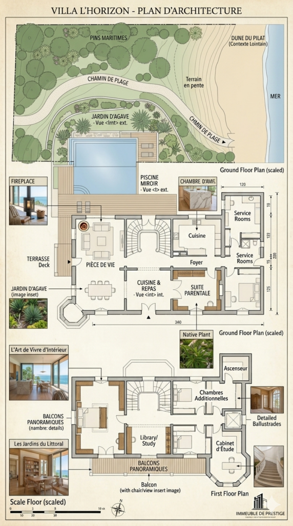 Plan d'architecture maison historique cap ferret